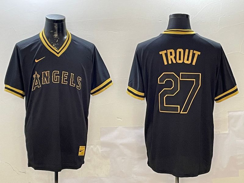 Men Los Angeles Angels #27 Trout Black Gold Game 2025 Nike MLB Jersey style 1->los angeles angels->MLB Jersey